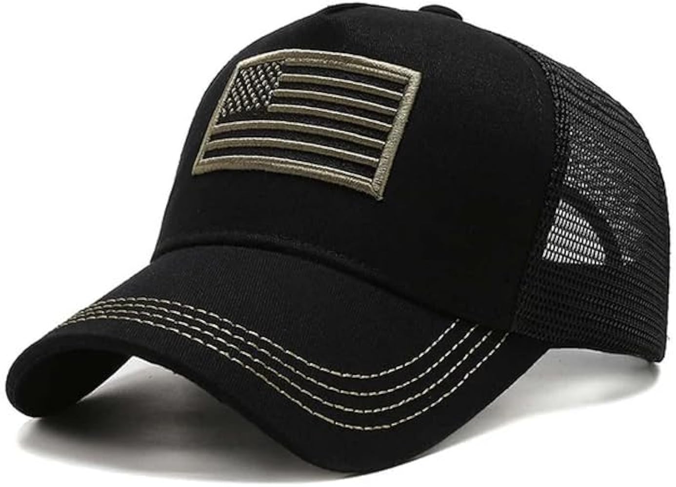 American Flag Trucker Hat with Mesh Back, Adjustable Baseball Cap for Men and Women, Black