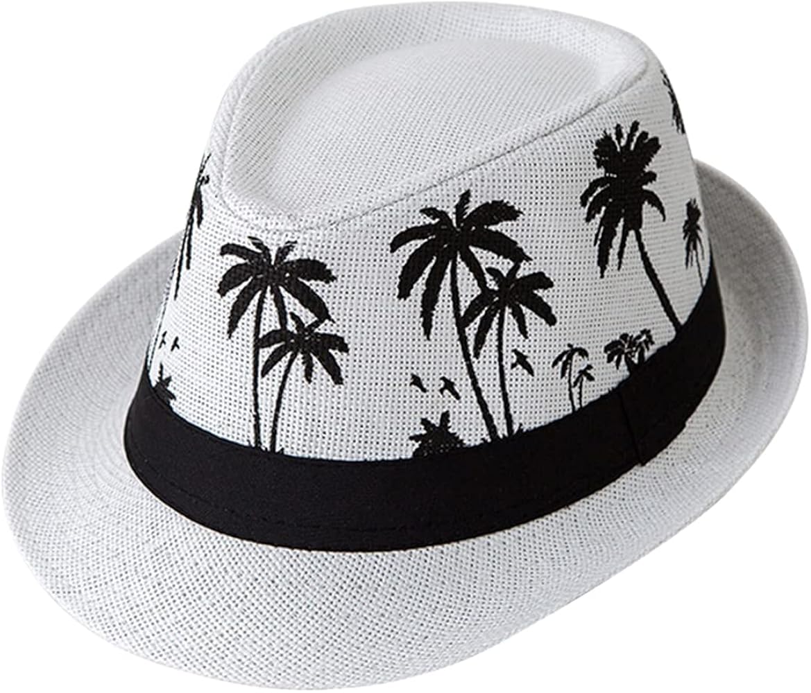 Jazz Hat Classic Fedoras Beach Hat Summer Cap Short Brimfor Unisex Adult Men Women Printed Palm Tree