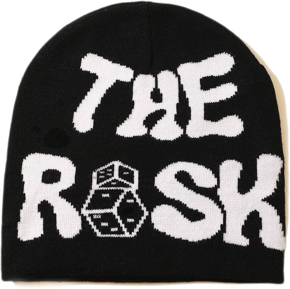 Gothic Letter Print Skullies Knitted Hat Hip Hop Beanie Winter Warm Punk Beanies Casual Outdoor Ski Hat Slouchy Skull Cap Black