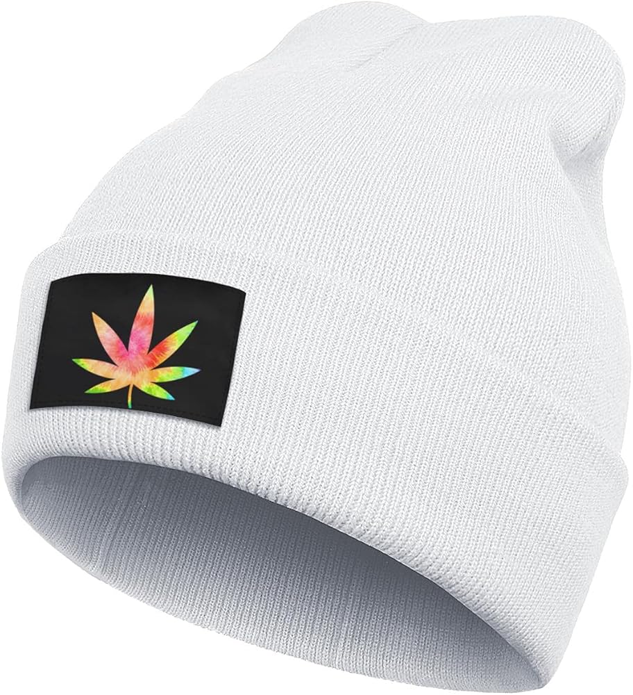 Knit Beanie Hats for Women and Men Trippy Pot Leaf Marijuana Weed Knit Cuffed Skull Cap Soft Warm Winter Hats Knit Cap