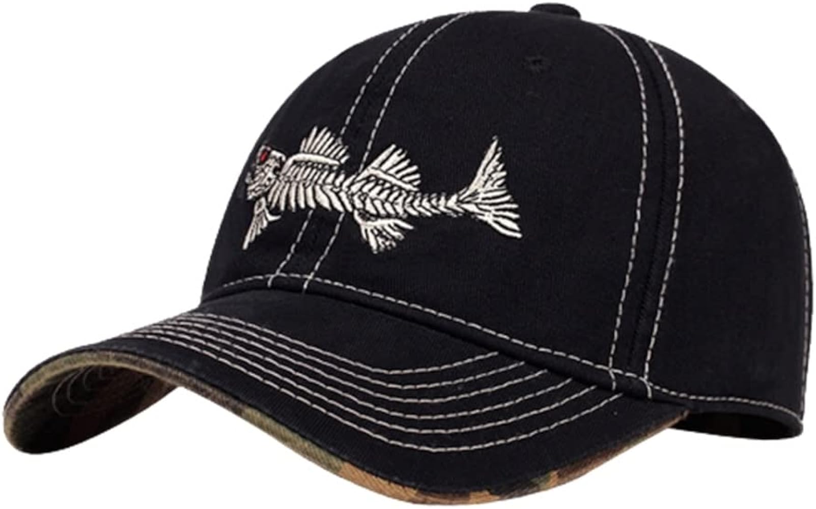 WITHMOONS Cotton Fishing Hat Fish Bone Embroidery Trucker Dad Baseball Cap YZ10119