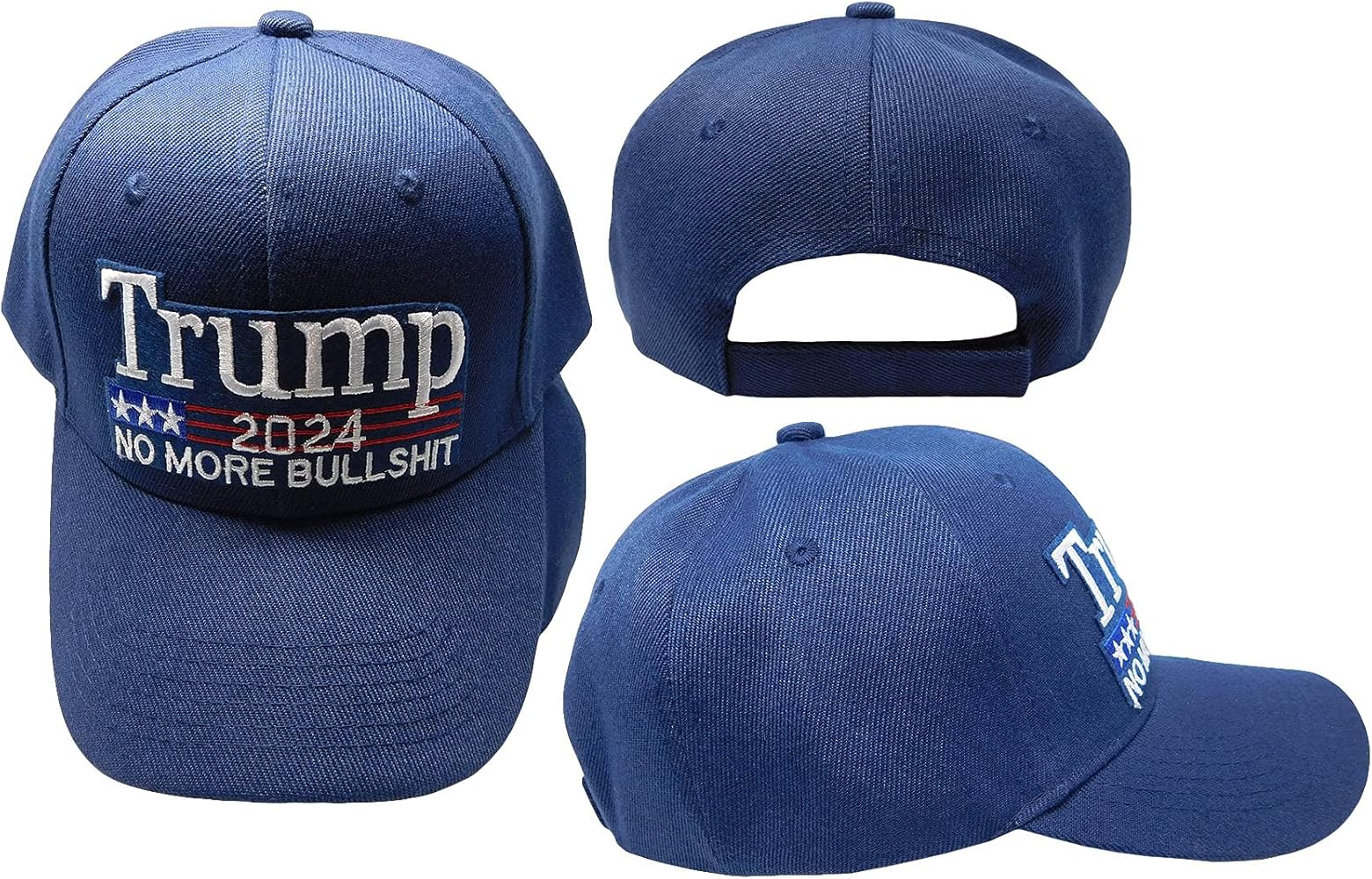 Trump 2024 No More BS Bullsh*t Navy Blue Adjustable Embroidered Cap Hat