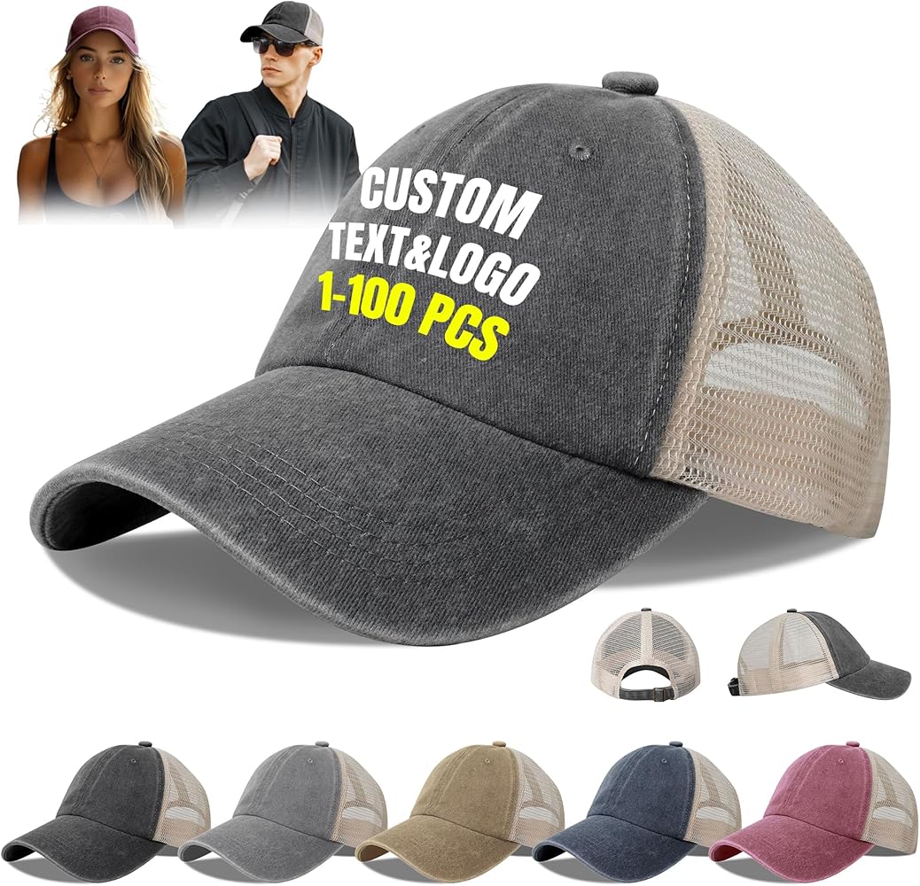 Custom Hat Bulk Personalized Trucker Hats for Men Women Design Your Own Customized Mesh Baseball Cap Dad Hat 1-100 Packs Gift