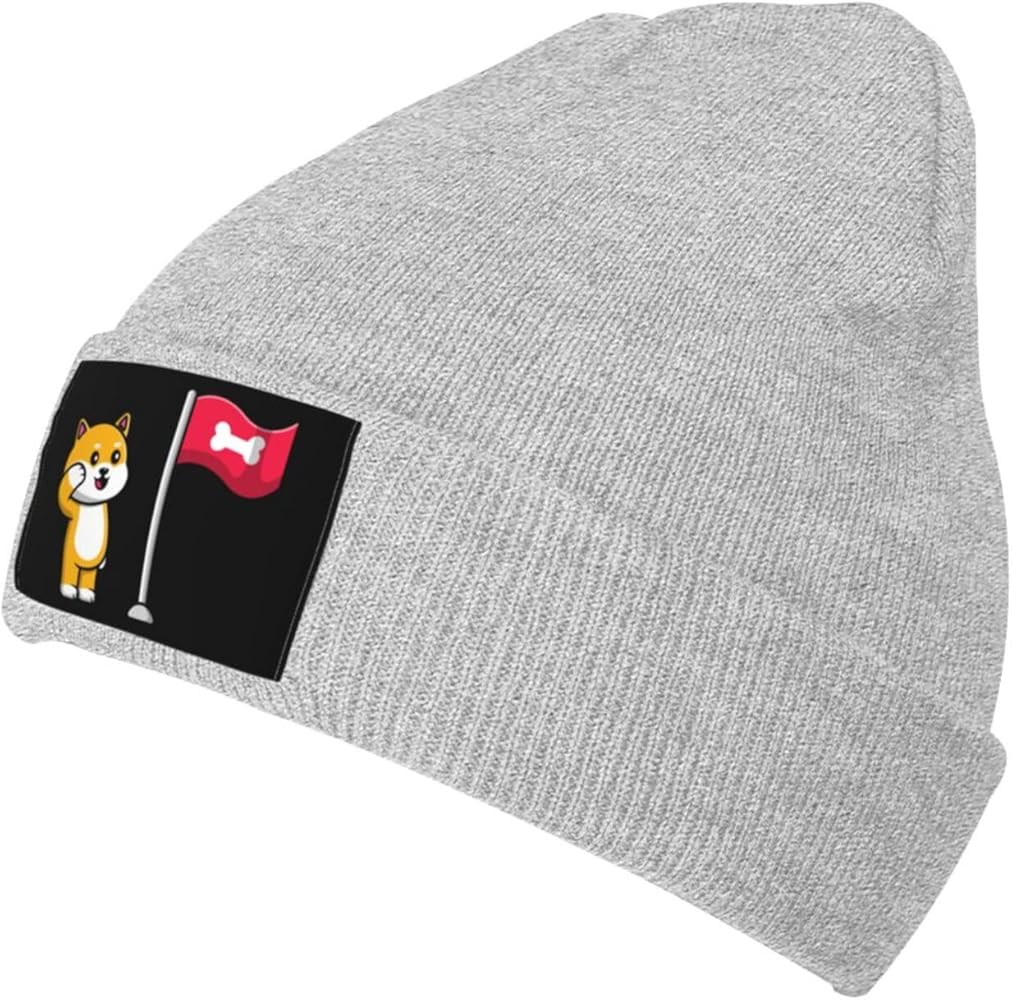 Cute Shiba Inu Dog Respects The Flag of Bones Beanie Hat for Men Women Winter Warm Knit Hats Soft Cozy Skull Cap