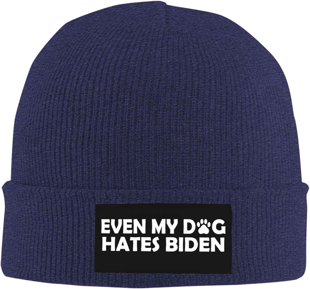 Even My Dog Hates Biden Beanie Women Knit Hat Man's Winter Knit Hat Navy Blue