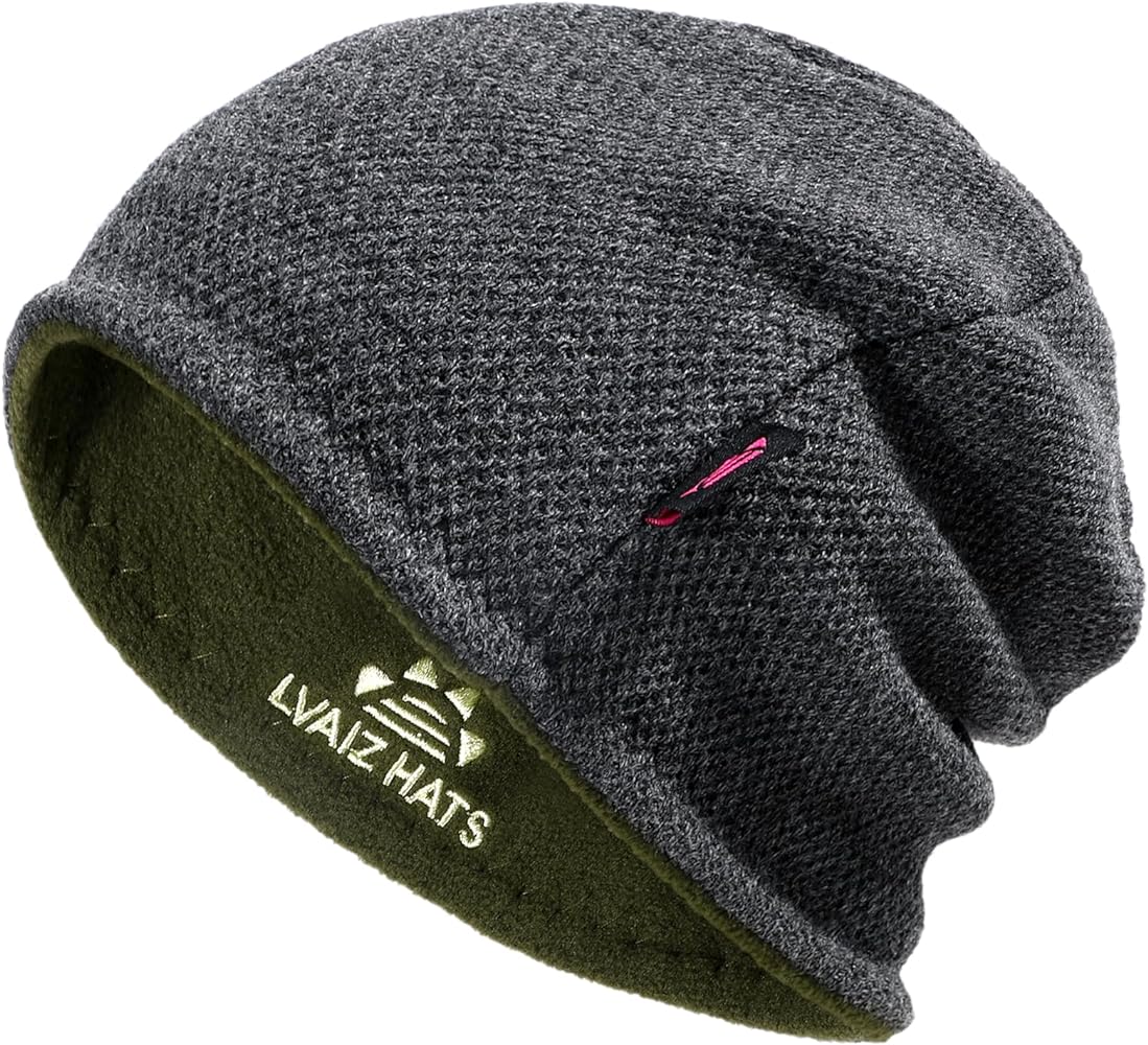 Lvaiz Mens Winter Beanie Hat Warm Fleece Lined Skull Cap for Men Reversible Women Windproof Watch Hat Knit Warm Unisex Beanie