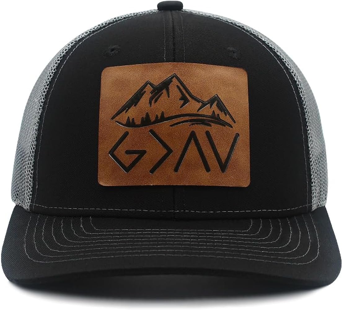 God is Greater Than The Highs and Lows Leather Patch Hat Trucker Hat Adjustable Baseball Cap for Men Women