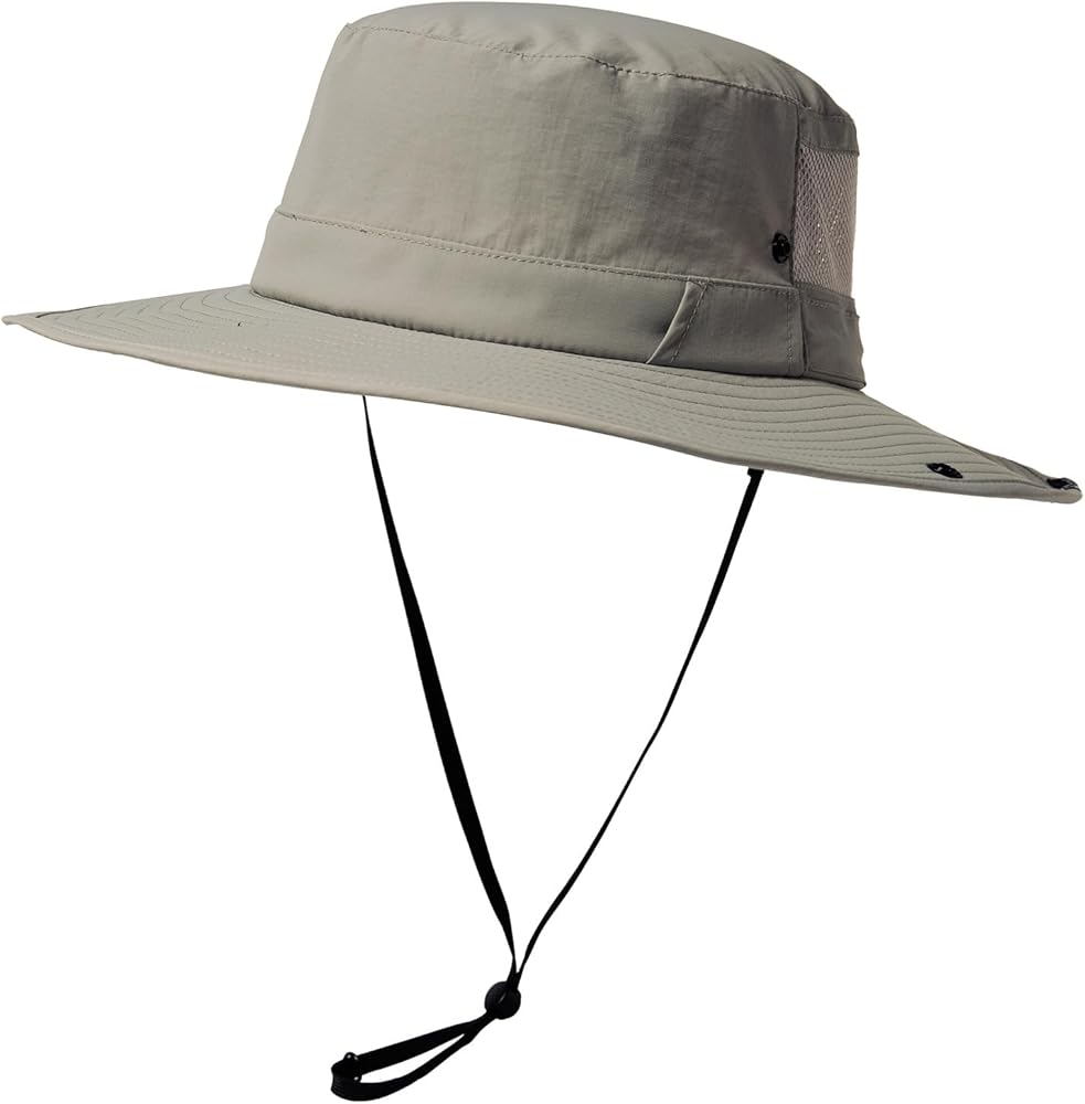 L/XL/XXL UV50+ Waterproof Wide Brim Bucket Sun Hat for Summer Fishing Hiking w/Detachable Strap & Vented Mesh