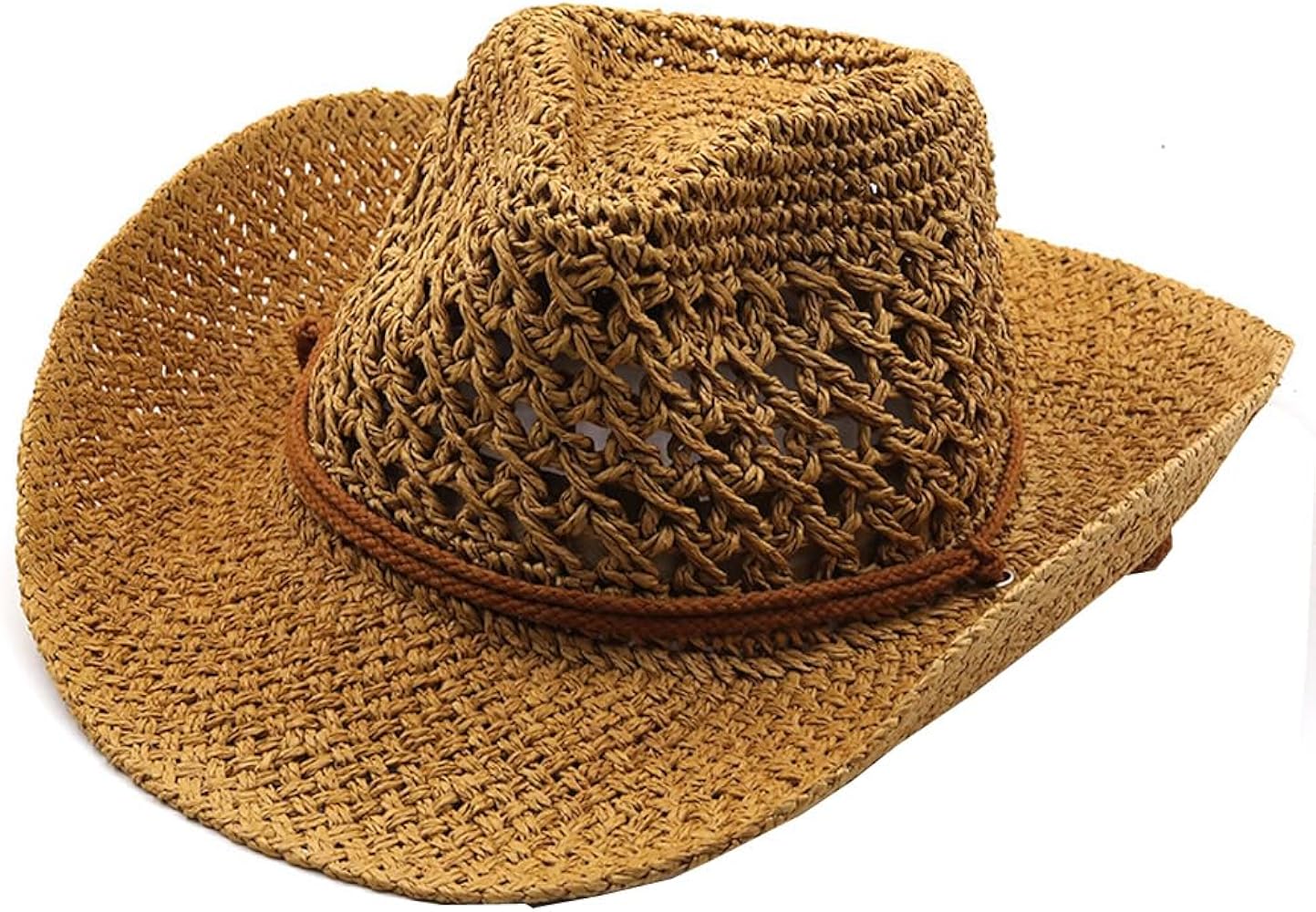 Men’s Western Cowboy Hat Wide Brim Shapeable Panama Straw Hat Summer Beach Sun Hat Outdoor Travel Cap with Chin Strap