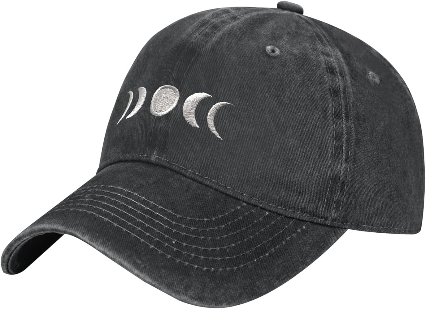 Gothic Goth Crescent Moon Hat, Adjustable Embroidered Washed Baseball Cap for Men Women