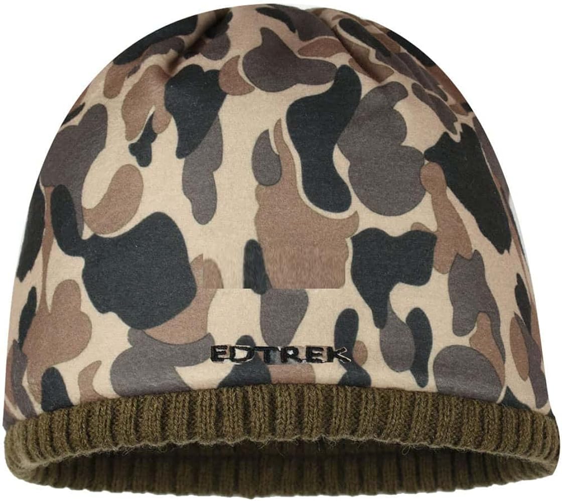 Reversible Wool Tech Beanie Hat - Windproof Wool and Fleece Camo Beanie for Winter