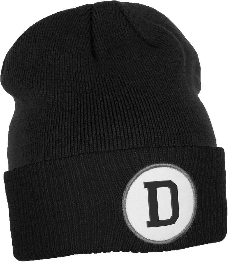 Daxton Custom A to Z Initial Letters Cuff Black Hat Beanie Warm Knit Skull Cap