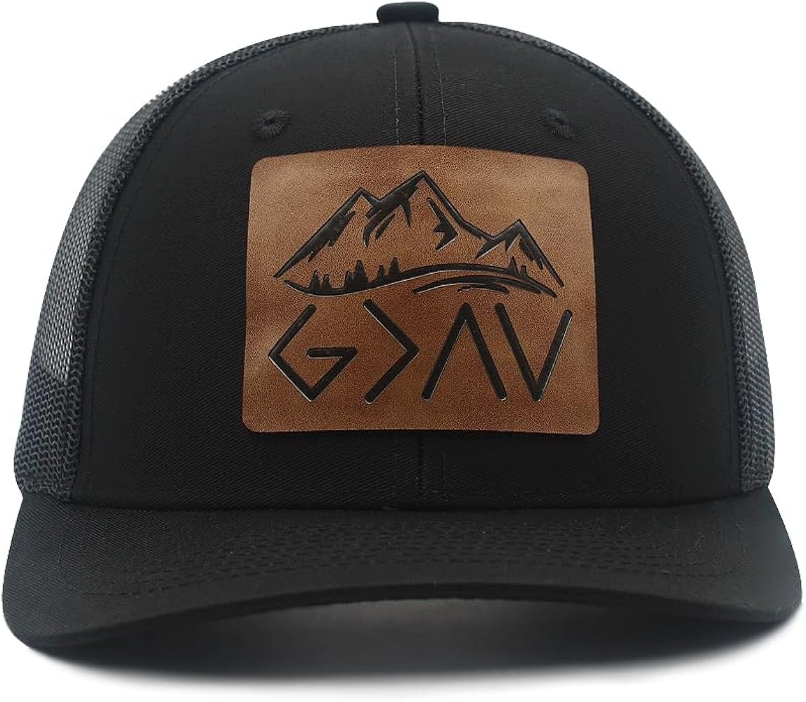 God is Greater Than The Highs and Lows Leather Patch Hat Trucker Hat Adjustable Baseball Cap for Men Women