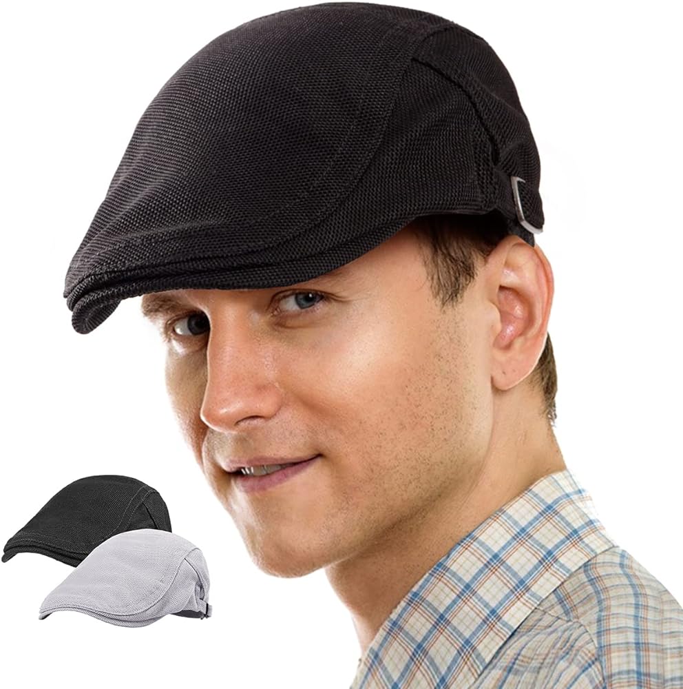 LADYBRO 2 Pack Newsboy Hats for Men Flat Cap for Summer Mesh Newsboy Cap Adjustable