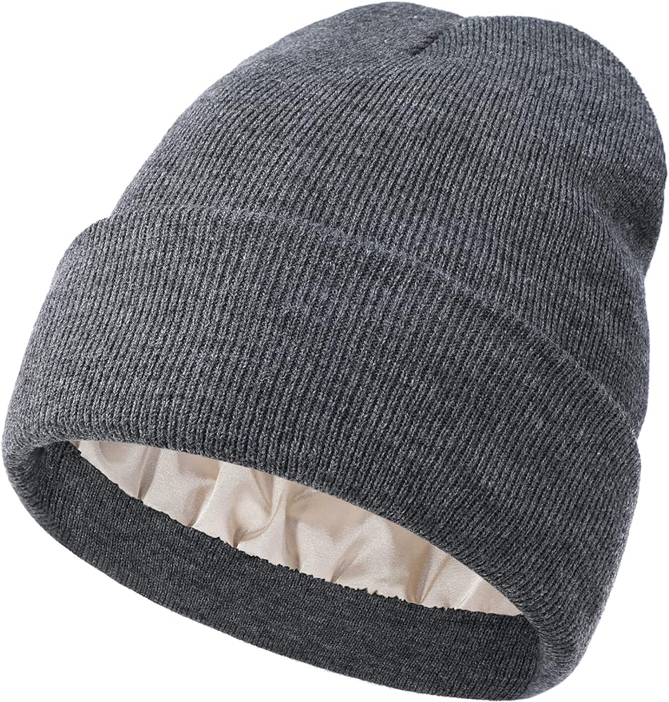 Zando Womens Satin Lined Beanie for Women Knit Beanies Womens Winter Beanies for Women Hats for Men Cuffed Skull Cap