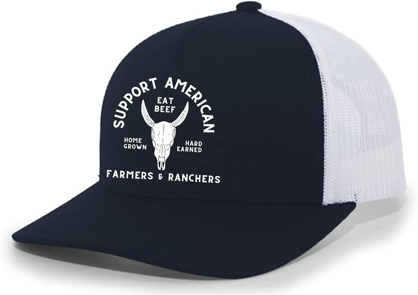 Trenz Shirt Company Support American Farmers Eat Beef Cattle Skull Farm to Table Mens Embroidered Mesh Back Trucker Hat