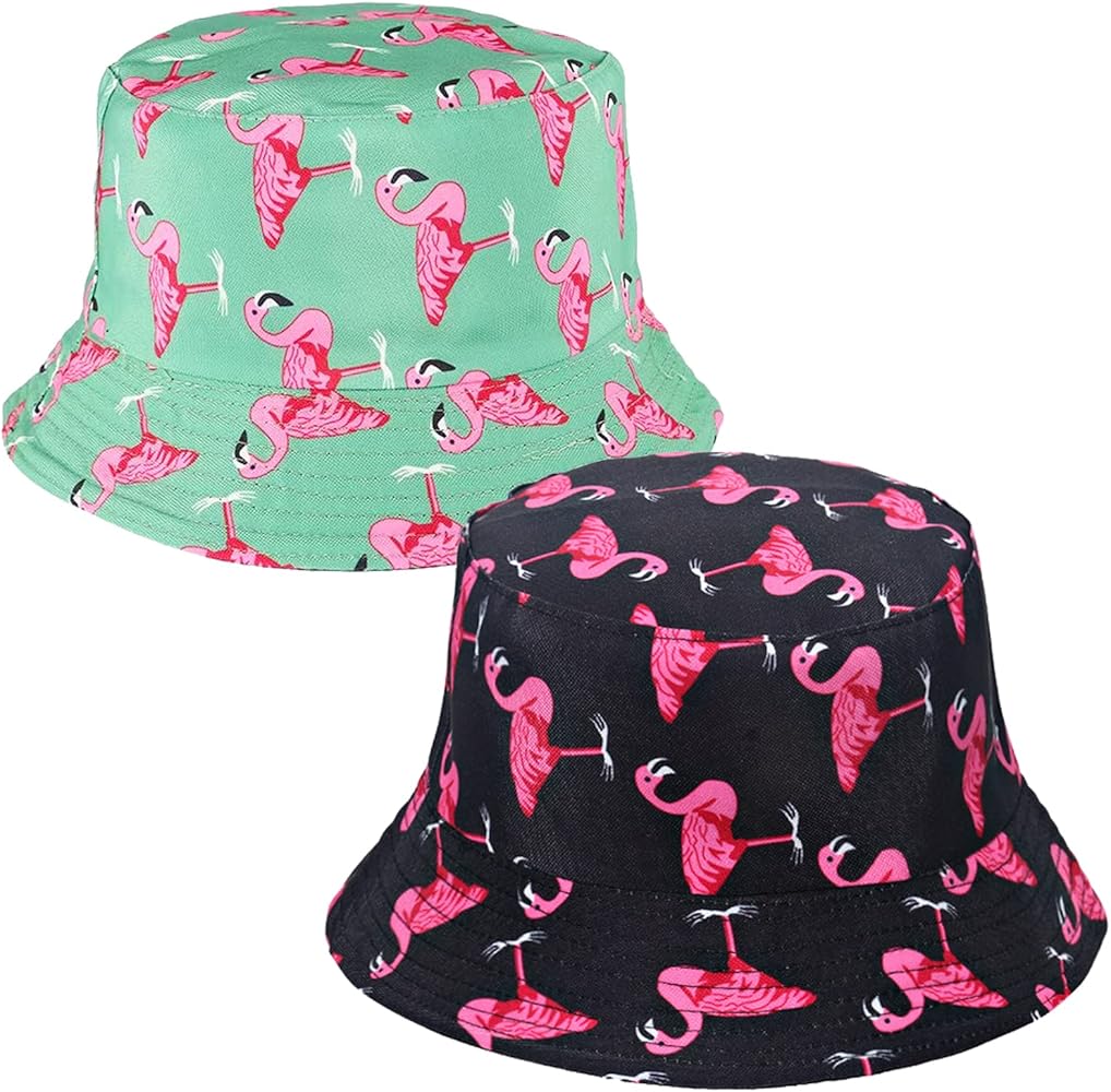 Flamingo Reversible Bucket Hats, Sumer Beach Sun Hat Fisherman Cap for Women Outdoor Travel