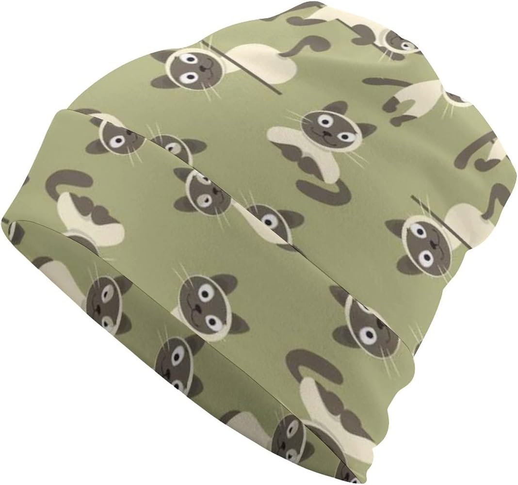 Funny Siamese Cats Soft Warm Skull Cap Lightweight Beanies Hat For Men Women Slouchy Cycling Work Sleep