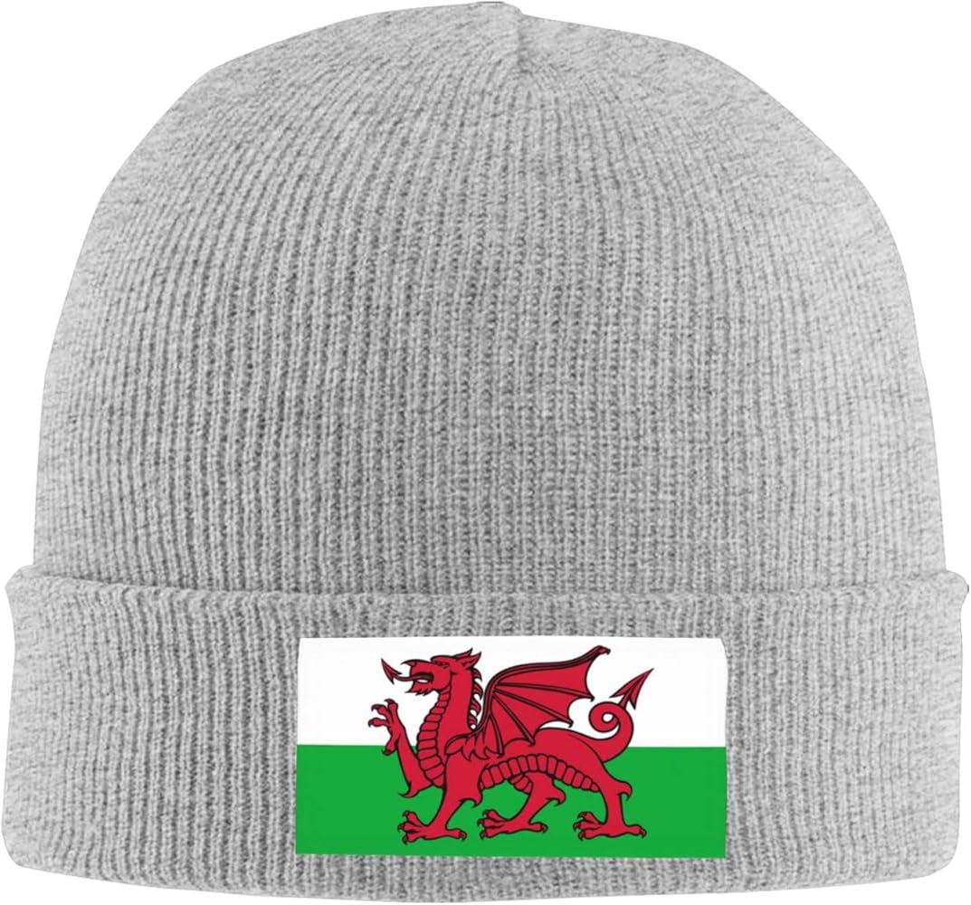 Welsh Dragon Flag Beanie Womens Ski Hats Man's Winter Knit Hat Gray