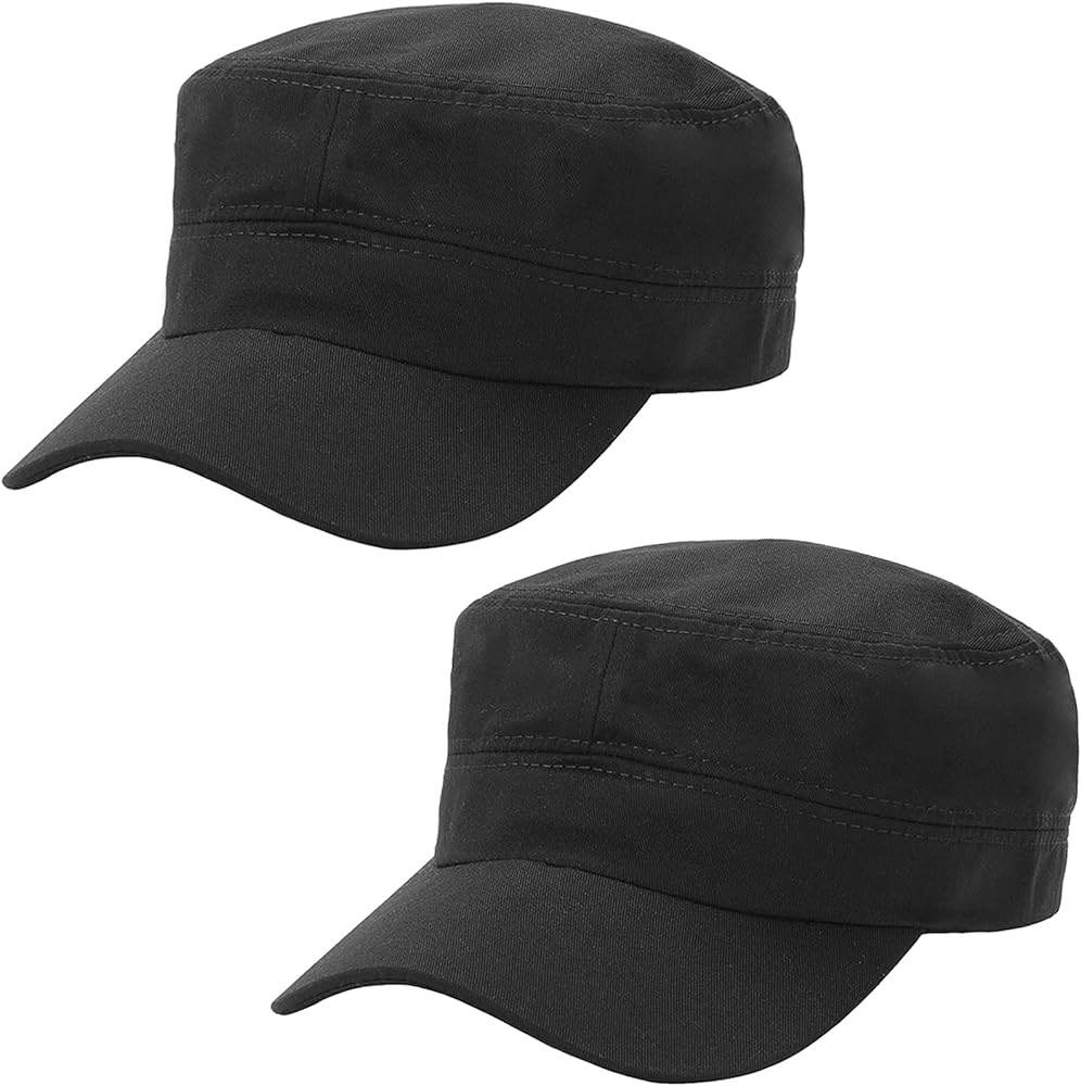 2 Pcs Unisex Cadet Army Cap Military Hat Combat Cap Breathable Baseball Cap Adjustable Flat Top Cap for Men Women