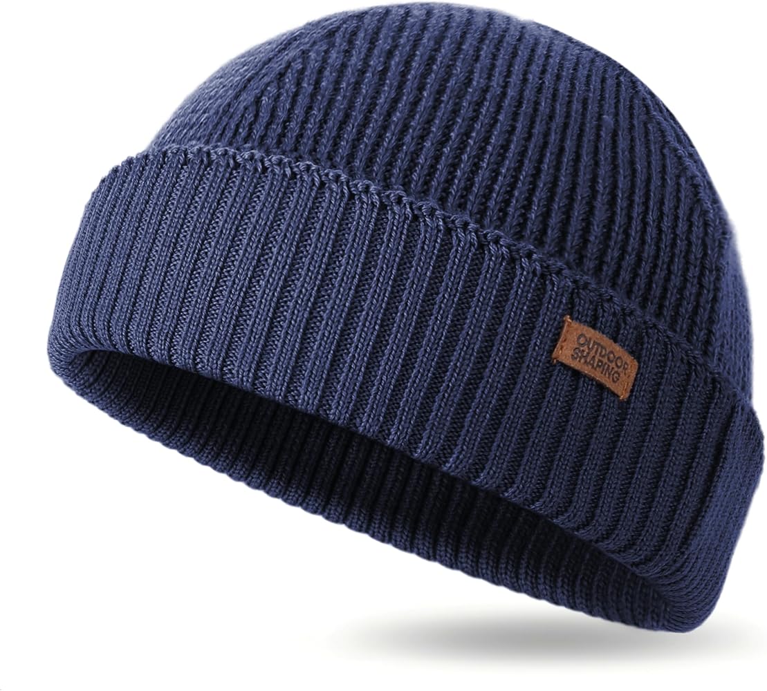 OUTDOOR SHAPING Merino Wool Short Fisherman Beanies for Men Women, Knit Cuff Trawler Beanie Cap, Winter Warm Daily Hat