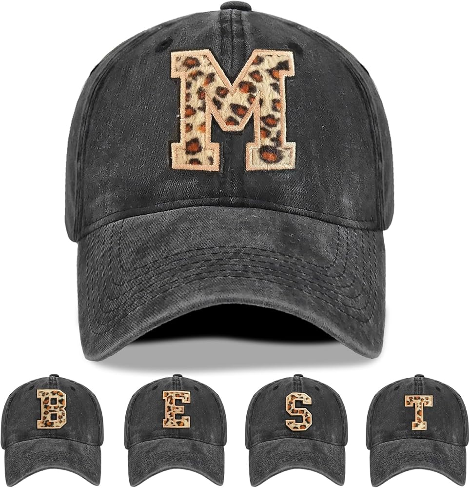 Womens Baseball Hat Initial Gifts, Cheetah Baseball Cap Low Profile Caps for Men Black Embroidery Washed Adjustable Dad Hats