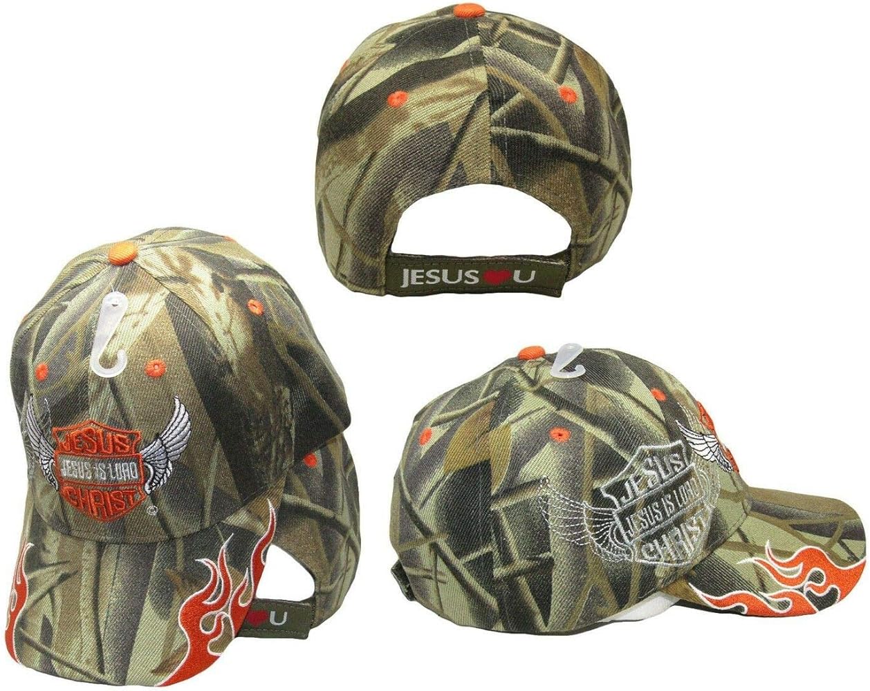 Trade Winds Jesus is Lord Biker Style Christian Flame Camo Embroidered Cap Hat Jesus Christ