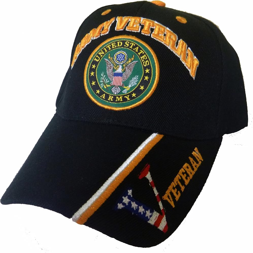 Army Black Baseball Cap Veteran V American Flag USA Hat United States Patriotic