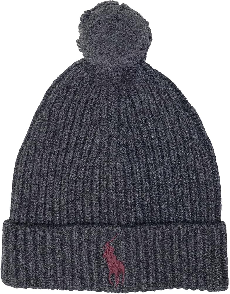 POLO RALPH LAUREN Men`s Windsor Wool Blend Big Pony Ribbed Cuffed Pom Beanie (G(PP0078-012)/B, One Size)