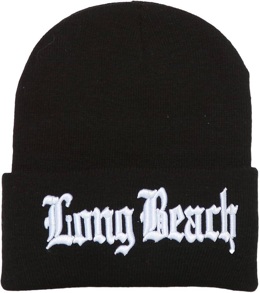 Long Beach Old English Cuffed Black Beanie