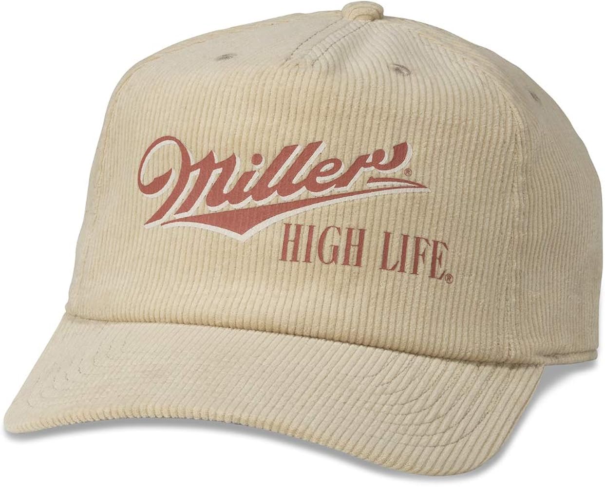 AMERICAN NEEDLE Miller High Life Beer Baseball Adjustable Dad Hat, Printed Corduroy, Khaki (MILLER-2006B-KHAK)