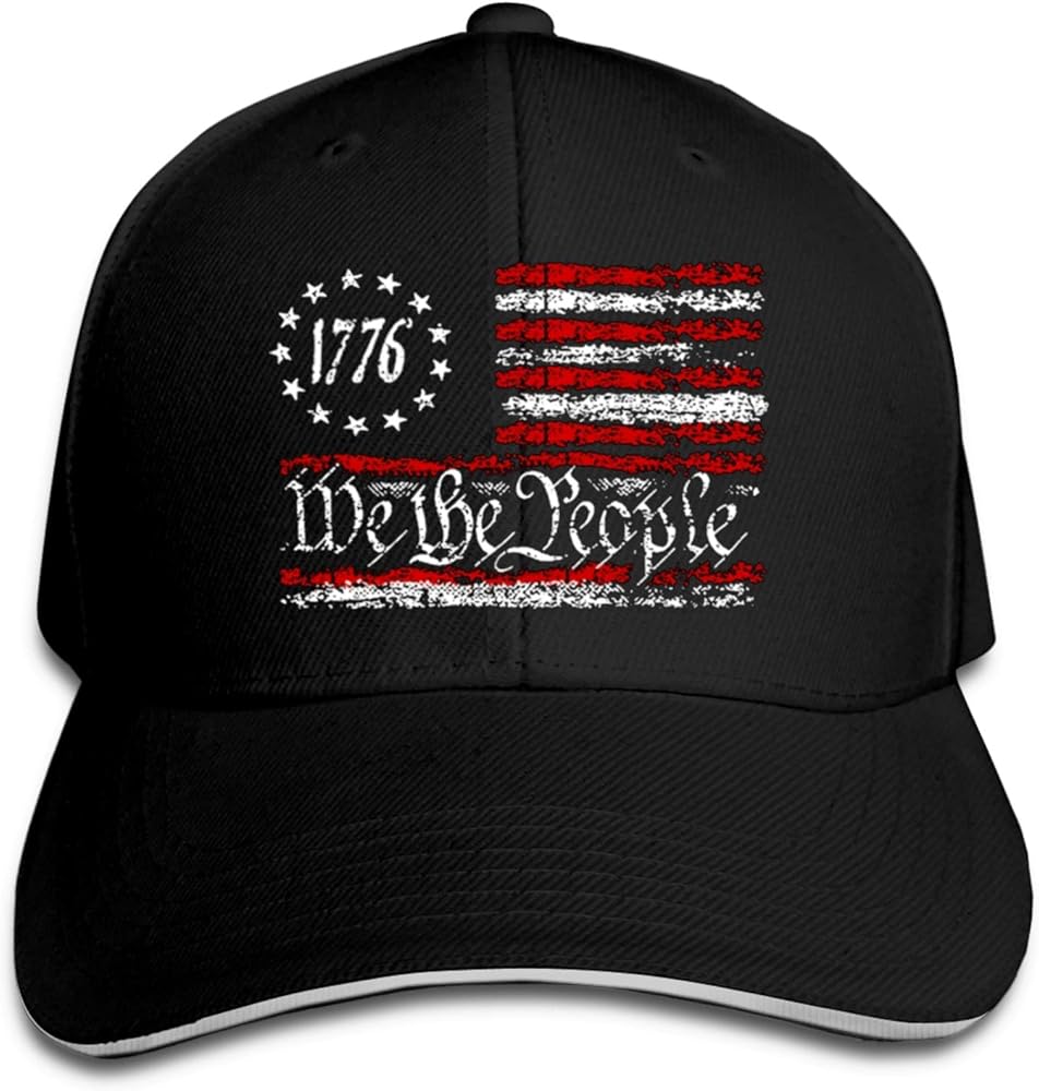 We-The-People-1776-Vintage-Usa-Flag Baseball Cap Adjustable Sandwich Cap Sandwich Cap Dad Hat Black