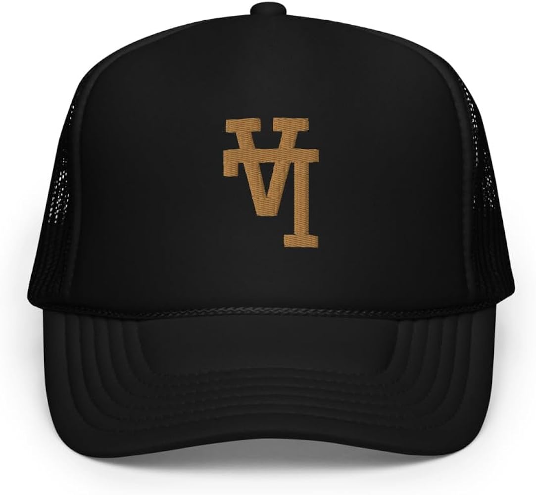 Upside Down 3D Puff LA Black (Gold Thread) Foam Trucker Hat