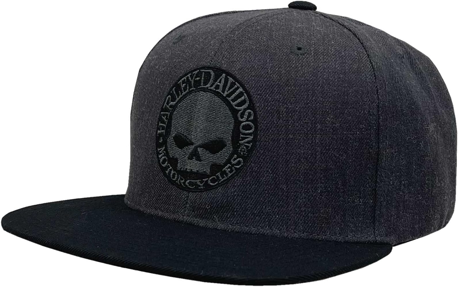 Harley-Davidson Mens Willie G Skull Snapback Flat Brim Baseball Cap - Gray/Black