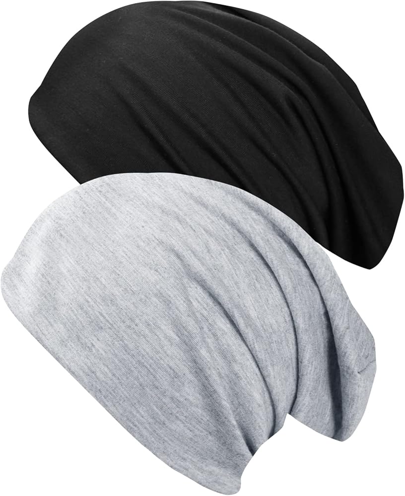 WOVOWOVO Slouchy Beanie for Women and Men, Thin Beanie Hat Baggy Long Skull Cap Soft Sleep Chemo Fashion Dwarf Hats 2 Pack