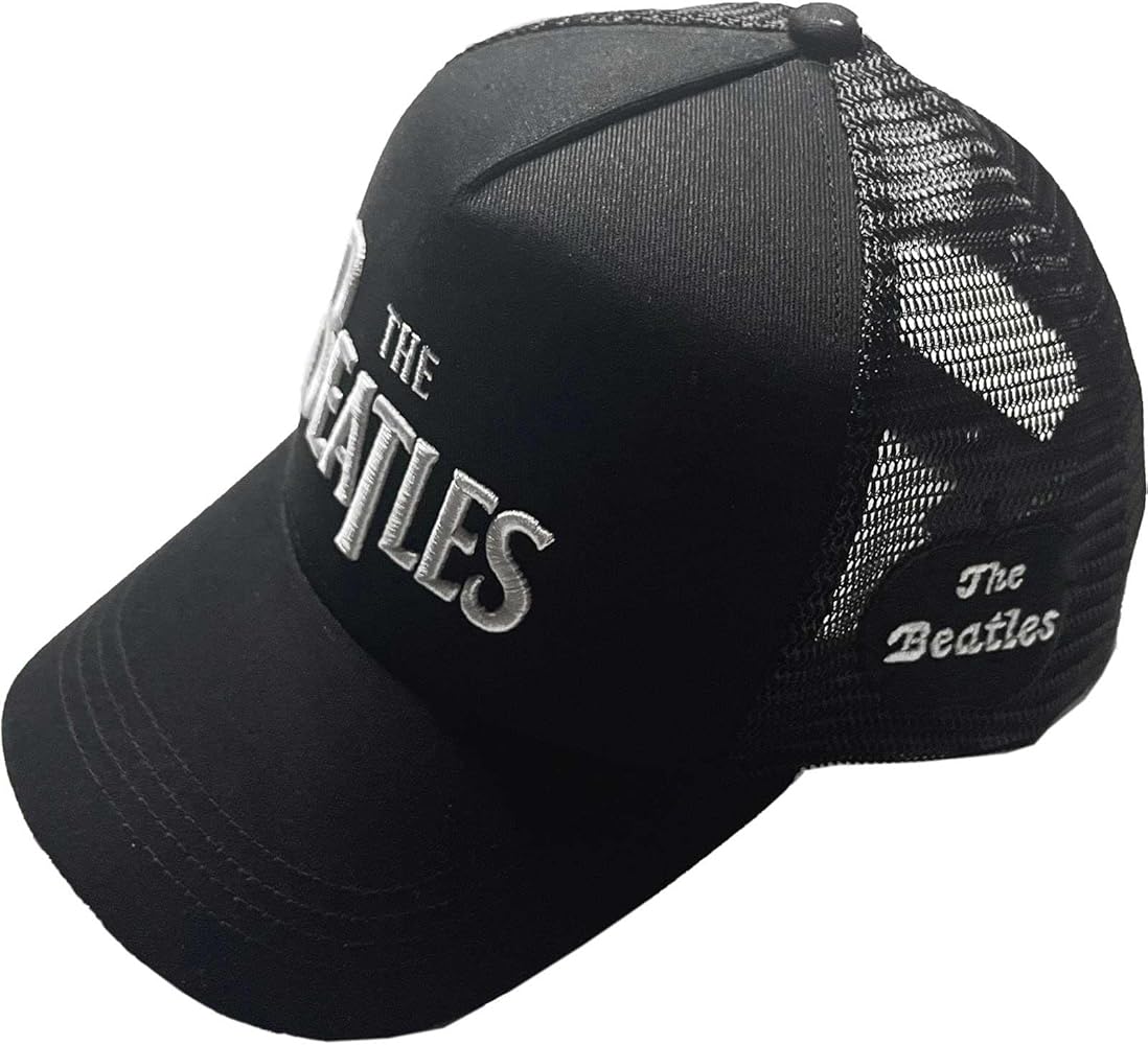 The Beatles Baseball Cap Drop T Band Logo and Apple Official Black Trucker