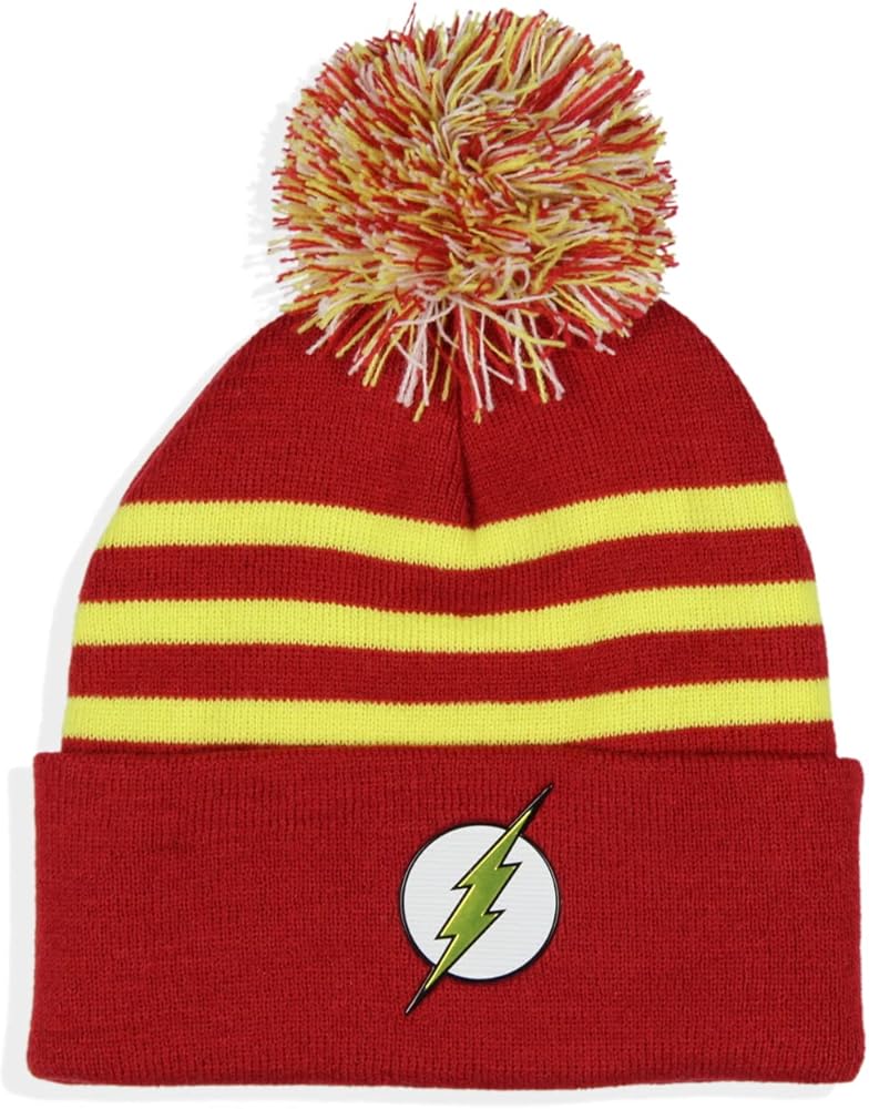 DC Comics The Flash Chrome Weld Jacquard Logo Cuff Pom Beanie Hat