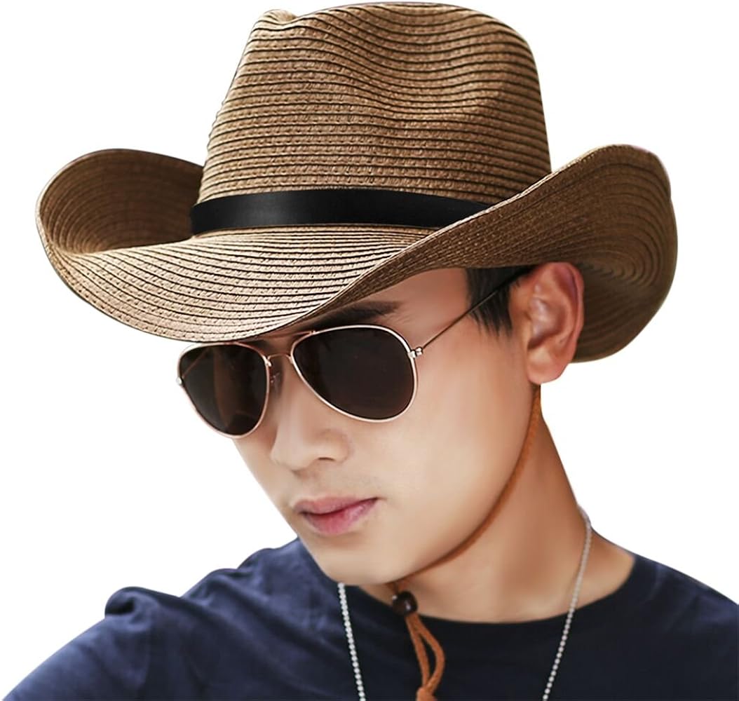 Men Cowboy Sun Hat Foldable Straw Hat Classic Western Newsboy Cap Summer Wide Brim Roll Up Raffia Cowboy Hat