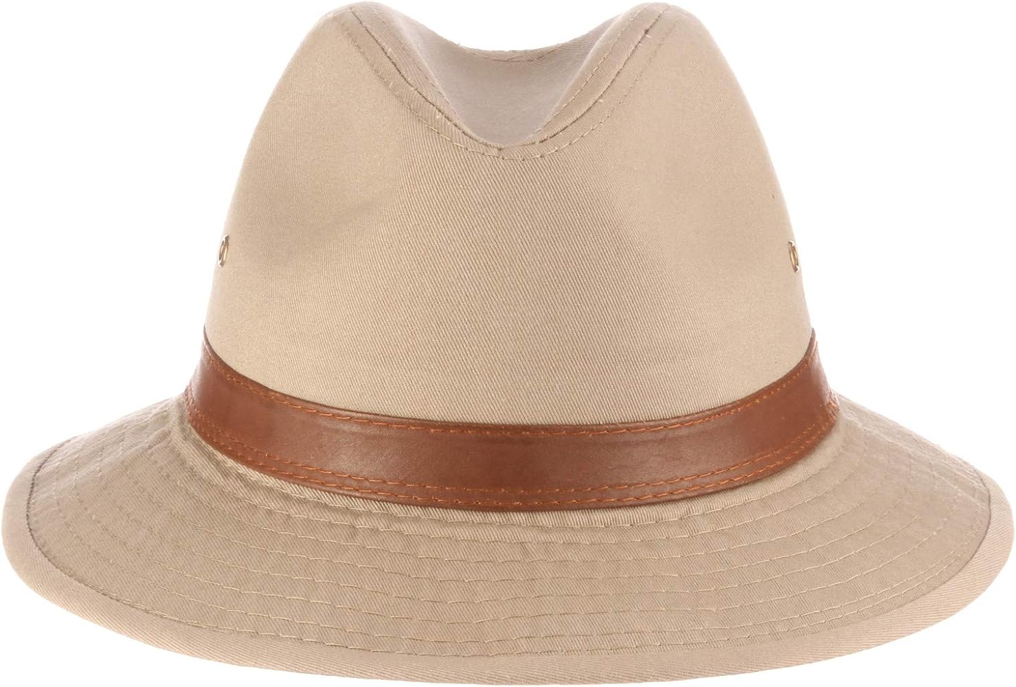 Dorfman Hat Co. Men's One-Piece Canvas Faux Leather-Trim Safari Hat