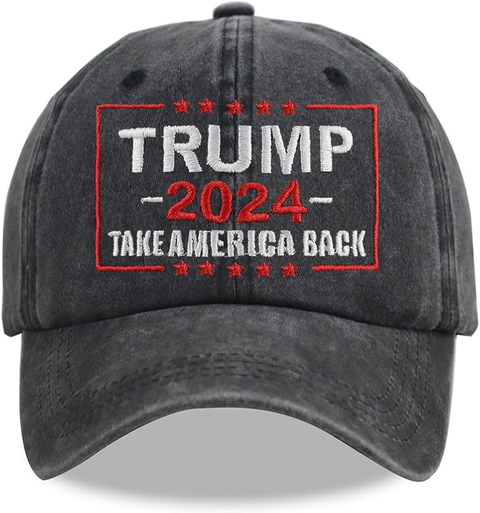 Funny USA 2024 Hat, Adjustable Vintage Embroidered Distressed America Flag Baseball Cap for Men Women Fans