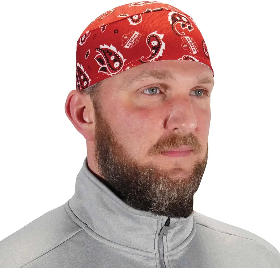 Ergodyne Chill Its 6630 Skull Cap, Lined with Terry Cloth Sweatband, Sweat Wicking, Red Western