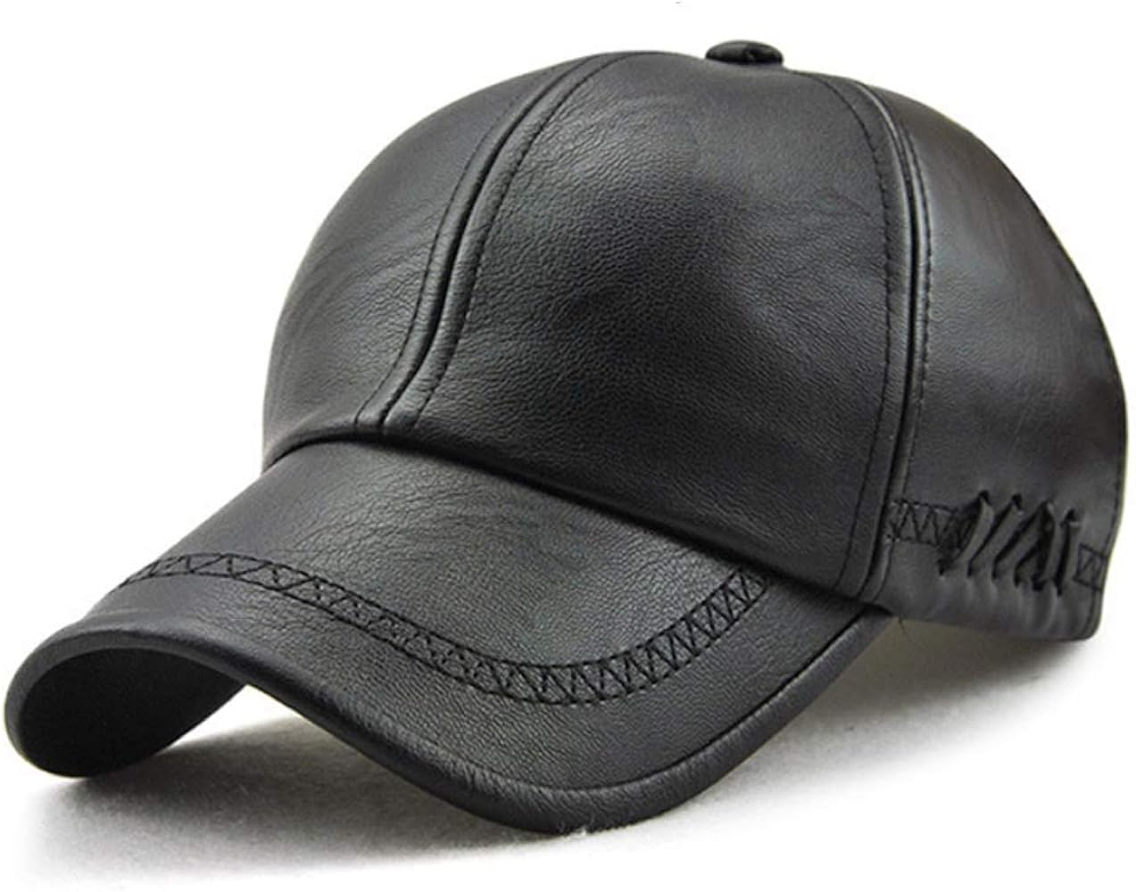 Unisex Leather Baseball Cap, Men Adjustable Structured PU Classic Baseball Cap Hat，Winter for Elderly Father (Black)