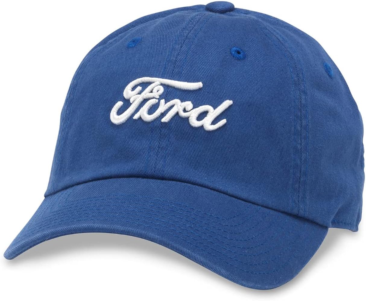 AMERICAN NEEDLE Ford Washed Slouch Adjustable Buckle Strap Baseball Hat, Bay Blue (FORD-1701A-BBLU)