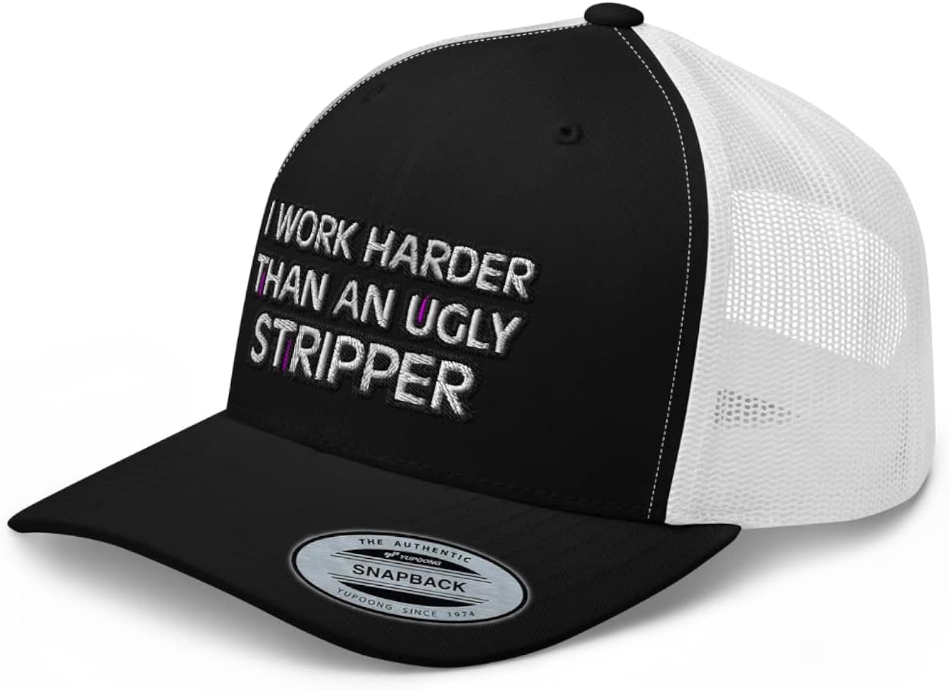 I Work Harder Than an Ugly Stripper Embroidered Trucker Hat Curved Bill Mid Crown Mesh Back Snapback Words Funny Cap