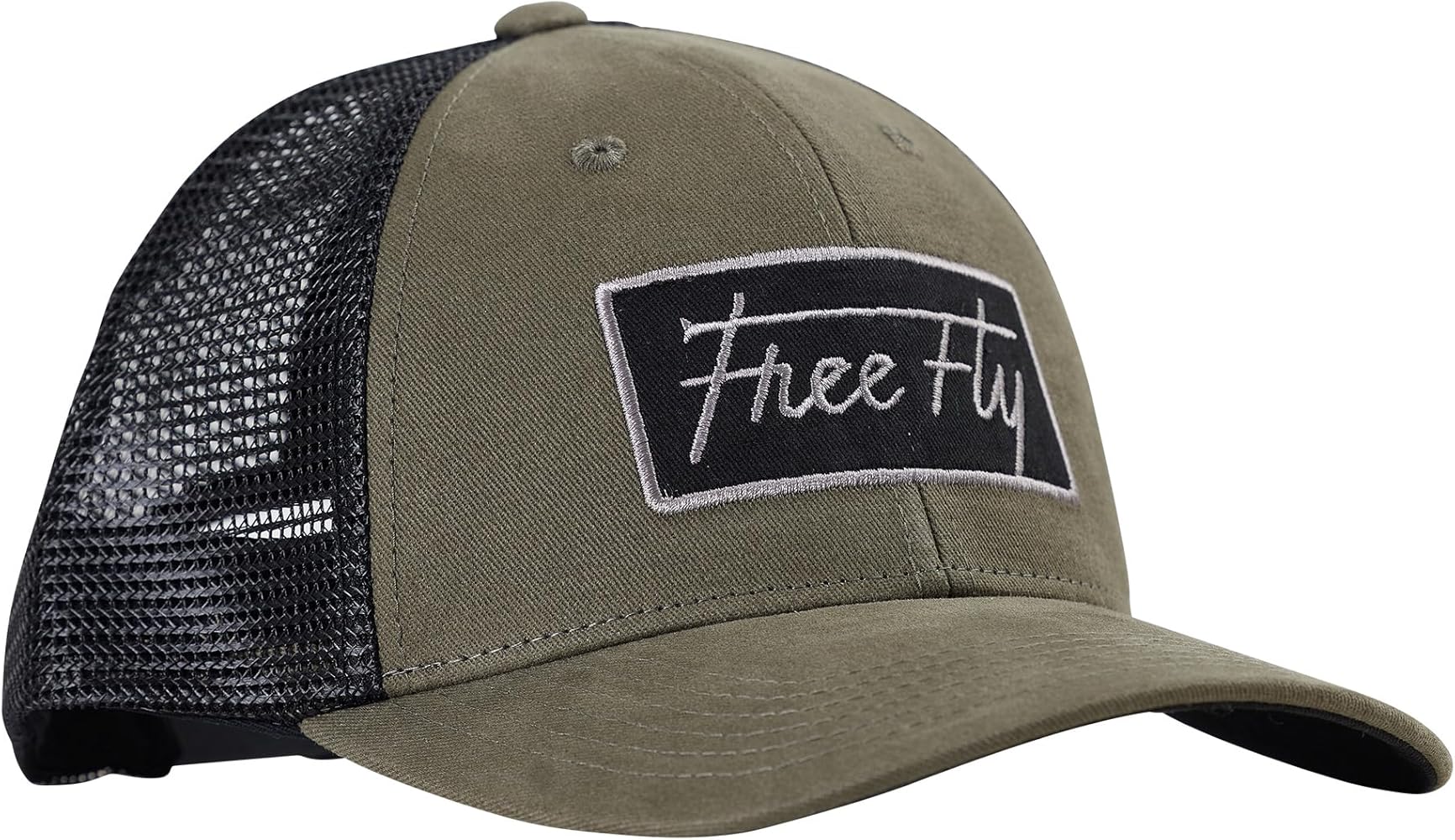 Free Fly Pusher Script Trucker Hat - Mesh with Adjustable Back Closure - Fall Essentials, Beach Essentials, Sun Protection