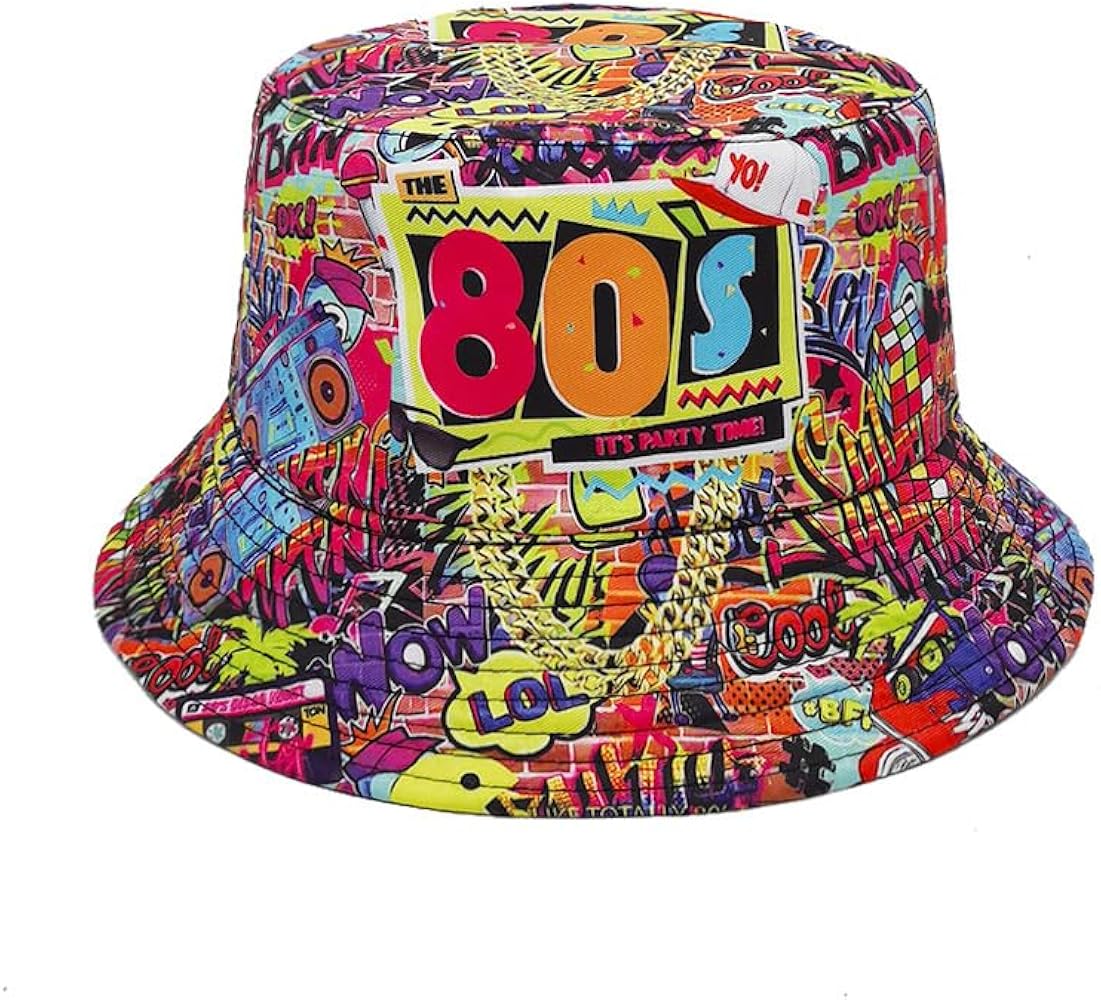 Fashion Retro 80s 90s Bucket Hat for Women Men Outdoor Packable Sun Cap Rave Accessories Reversible Fisherman Hats