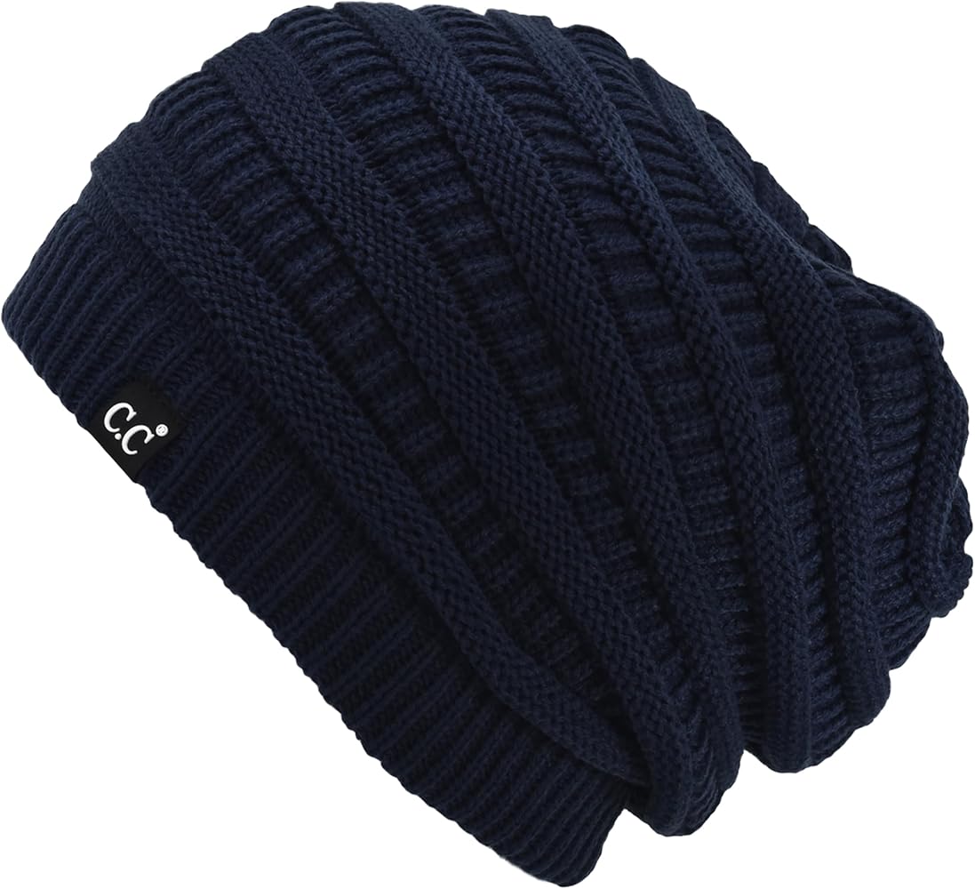 C.C Thick Fuzzy Lined Stretchy Cold Weather Toboggan Cap Stocking Slouchy Oversized Winter Knit Beanie