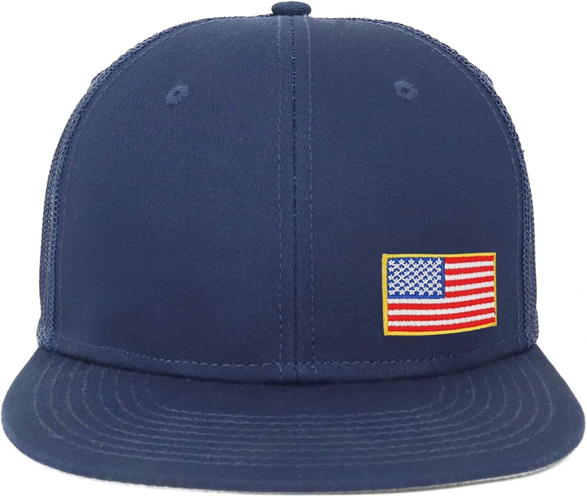 Oversize XXL Small Side USA Flag Patch Flatbill Mesh Snapback Cap