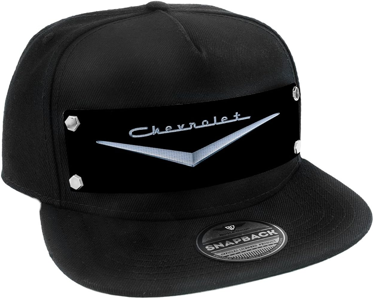 Buckle-Down Snapback Hat-1955-57 Chevrolet V Emblem Black/Silver