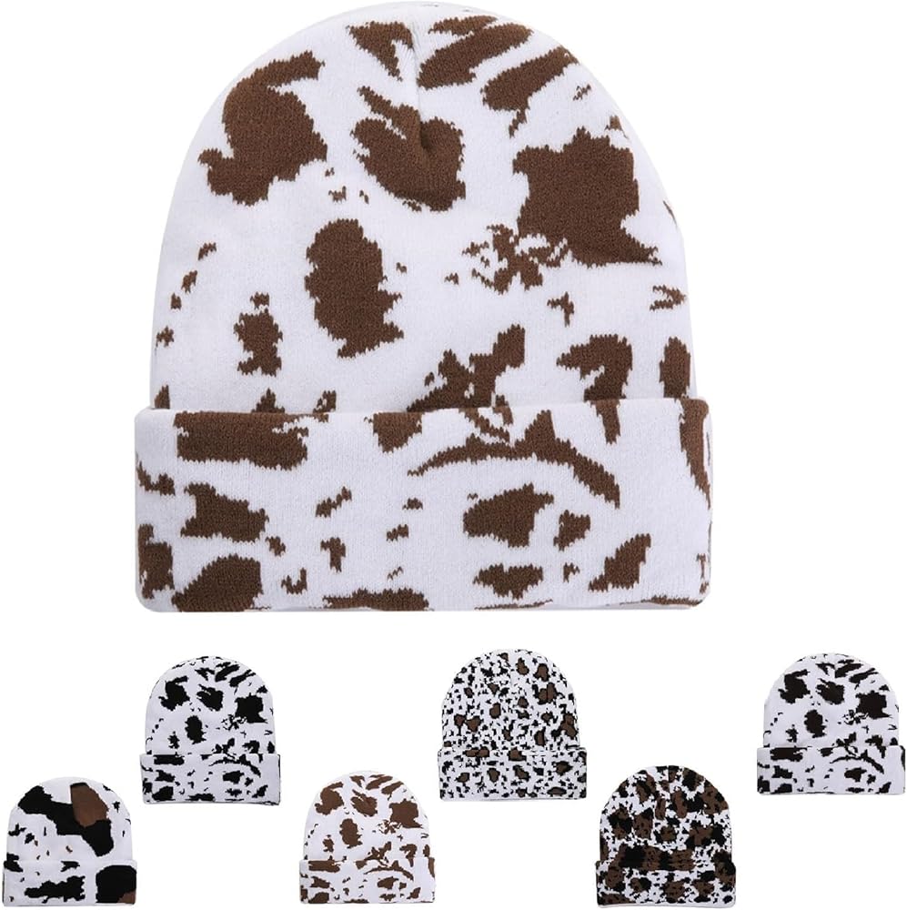 Cow Print Beanie, 2024 New Cow Print Beanie Hat- Women Cow Print hat Men Fall Winter Beanie Cuffed Hat